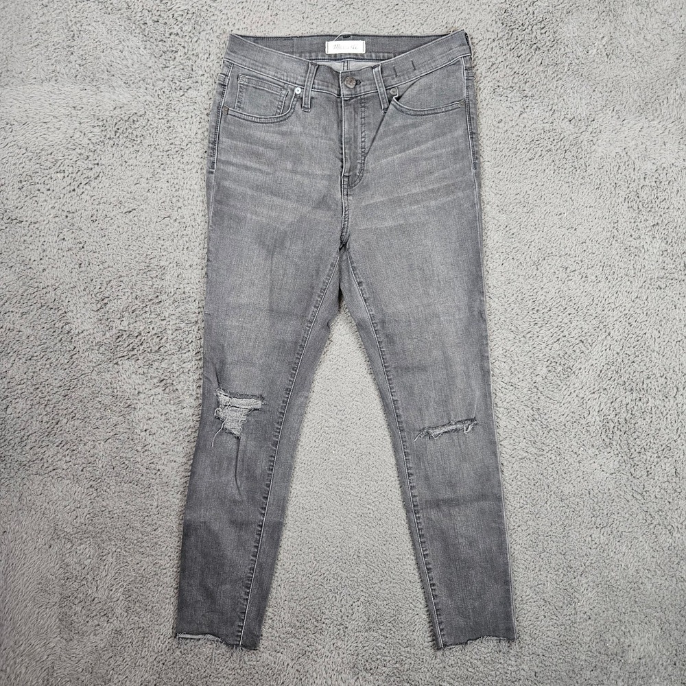 Madewell 9 High-Rise Skinny Jeans Gray Distressed‎ Ripped Knee Raw Hem H2230 28